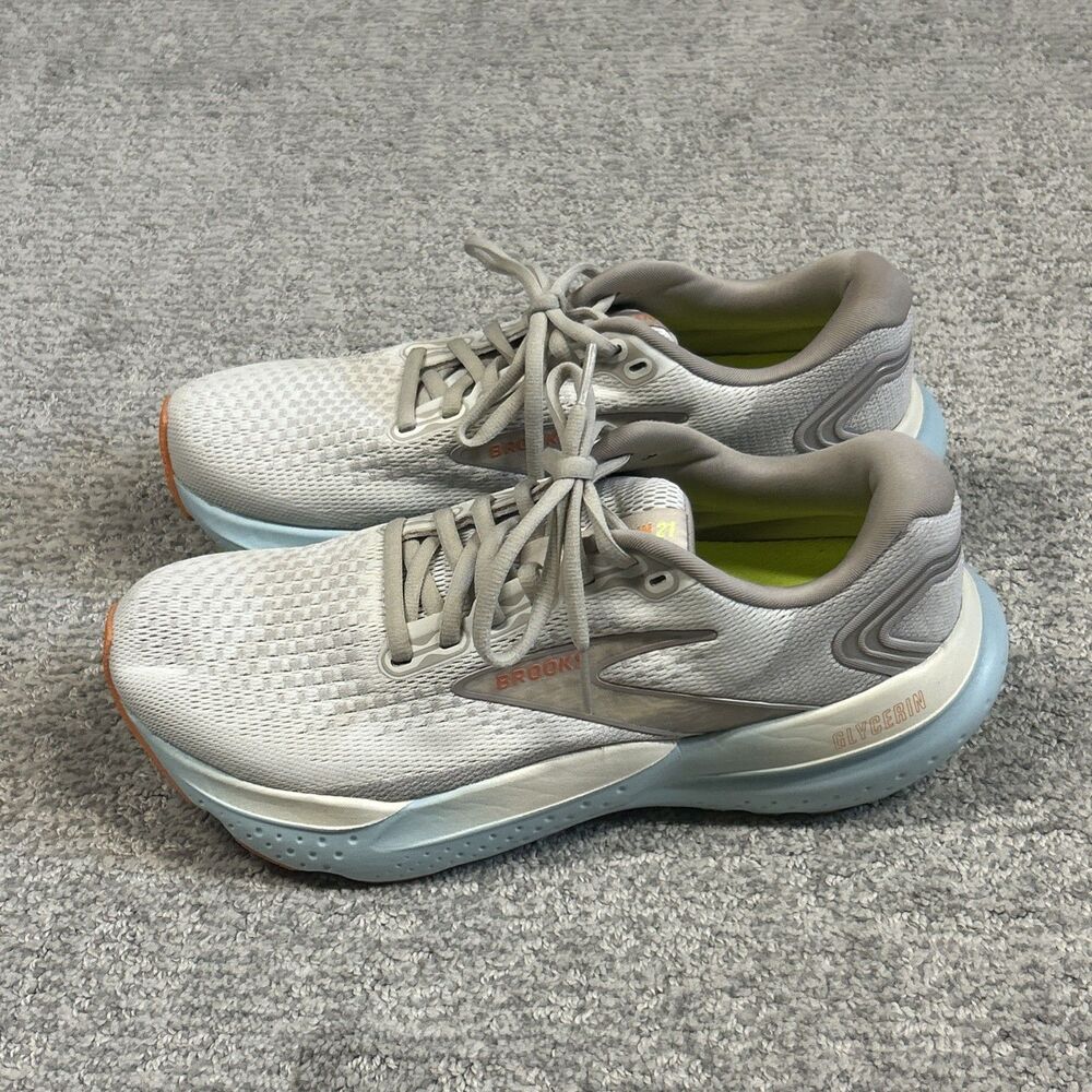 Brooks Glycerin 21 Womens 8.5 Beige Blue Walking Running Shoes Sneakers